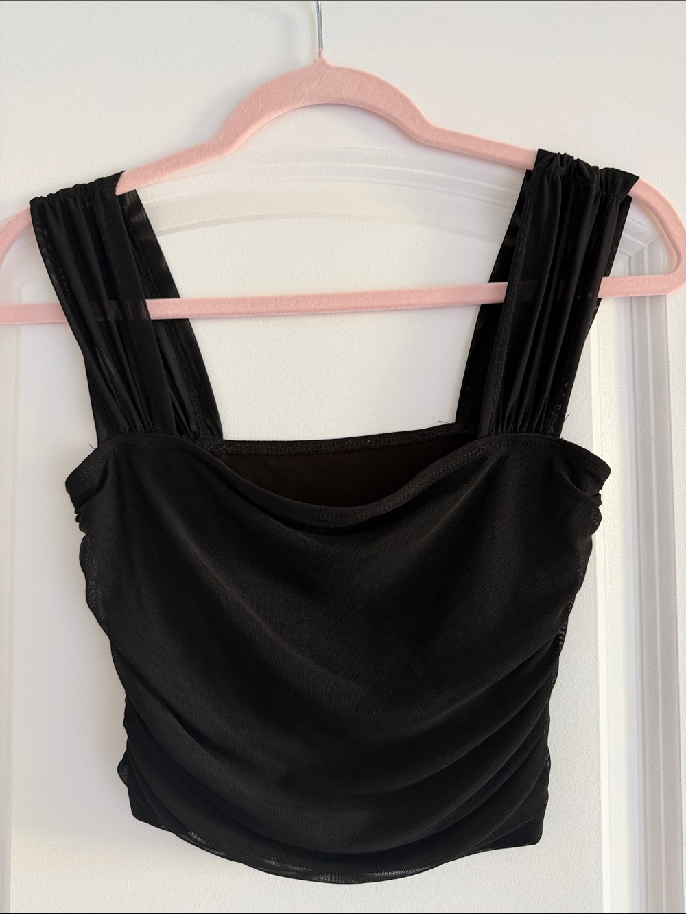 Black Ruched Square-Neck Tank
